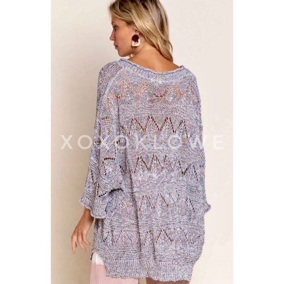 POL Grey Rainbow Confetti V Neck Lightweight Sweater Oversized - Picture 5 of 10